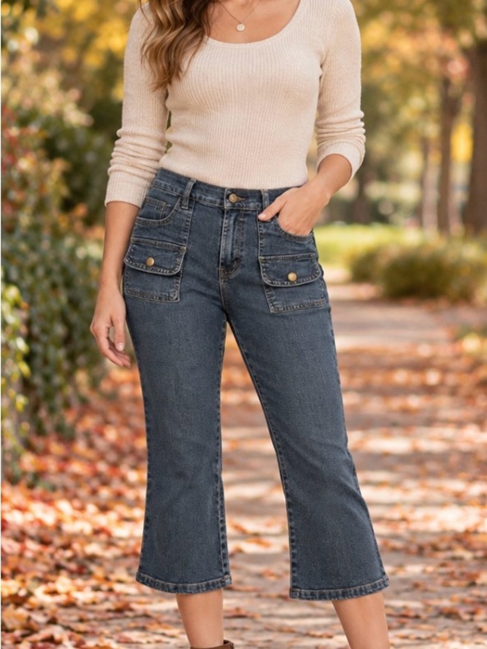 Cherry Jeans Wear Cropped Capri Jeans Size 30 Blue Cargo Pocket Denim